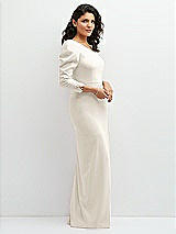 Side View Thumbnail - Ivory 3/4 Puff Sleeve One-shoulder Maxi Dress with Rhinestone Bow Detail