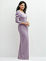 Side View Thumbnail - Lilac Haze 3/4 Puff Sleeve One-shoulder Maxi Dress with Rhinestone Bow Detail