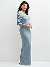 Side View Thumbnail - Mist 3/4 Puff Sleeve One-shoulder Maxi Dress with Rhinestone Bow Detail