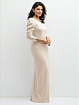 Side View Thumbnail - Oat 3/4 Puff Sleeve One-shoulder Maxi Dress with Rhinestone Bow Detail
