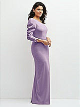 Side View Thumbnail - Pale Purple 3/4 Puff Sleeve One-shoulder Maxi Dress with Rhinestone Bow Detail