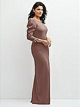Side View Thumbnail - Sienna 3/4 Puff Sleeve One-shoulder Maxi Dress with Rhinestone Bow Detail
