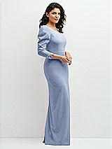 Side View Thumbnail - Sky Blue 3/4 Puff Sleeve One-shoulder Maxi Dress with Rhinestone Bow Detail