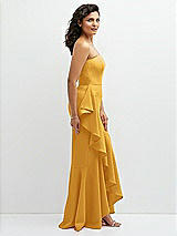 Side View Thumbnail - NYC Yellow Strapless Crepe Maxi Dress with Ruffle Edge Bias Wrap Skirt