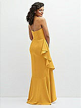 Rear View Thumbnail - NYC Yellow Strapless Crepe Maxi Dress with Ruffle Edge Bias Wrap Skirt