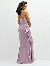 Rear View Thumbnail - Suede Rose Strapless Crepe Maxi Dress with Ruffle Edge Bias Wrap Skirt