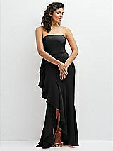 Front View Thumbnail - Black Strapless Crepe Maxi Dress with Ruffle Edge Bias Wrap Skirt