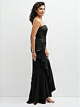 Side View Thumbnail - Black Strapless Crepe Maxi Dress with Ruffle Edge Bias Wrap Skirt