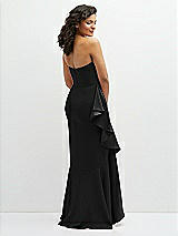 Rear View Thumbnail - Black Strapless Crepe Maxi Dress with Ruffle Edge Bias Wrap Skirt