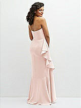 Rear View Thumbnail - Blush Strapless Crepe Maxi Dress with Ruffle Edge Bias Wrap Skirt