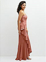 Side View Thumbnail - Desert Rose Strapless Crepe Maxi Dress with Ruffle Edge Bias Wrap Skirt
