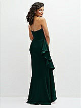Rear View Thumbnail - Evergreen Strapless Crepe Maxi Dress with Ruffle Edge Bias Wrap Skirt