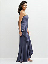 Side View Thumbnail - French Blue Strapless Crepe Maxi Dress with Ruffle Edge Bias Wrap Skirt