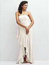 Front View Thumbnail - Ivory Strapless Crepe Maxi Dress with Ruffle Edge Bias Wrap Skirt