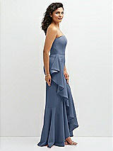 Side View Thumbnail - Larkspur Blue Strapless Crepe Maxi Dress with Ruffle Edge Bias Wrap Skirt