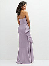 Rear View Thumbnail - Lilac Haze Strapless Crepe Maxi Dress with Ruffle Edge Bias Wrap Skirt