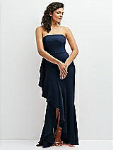 Front View Thumbnail - Midnight Navy Strapless Crepe Maxi Dress with Ruffle Edge Bias Wrap Skirt