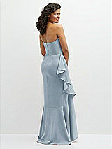 Rear View Thumbnail - Mist Strapless Crepe Maxi Dress with Ruffle Edge Bias Wrap Skirt