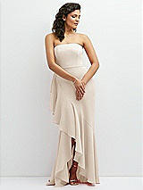 Front View Thumbnail - Oat Strapless Crepe Maxi Dress with Ruffle Edge Bias Wrap Skirt