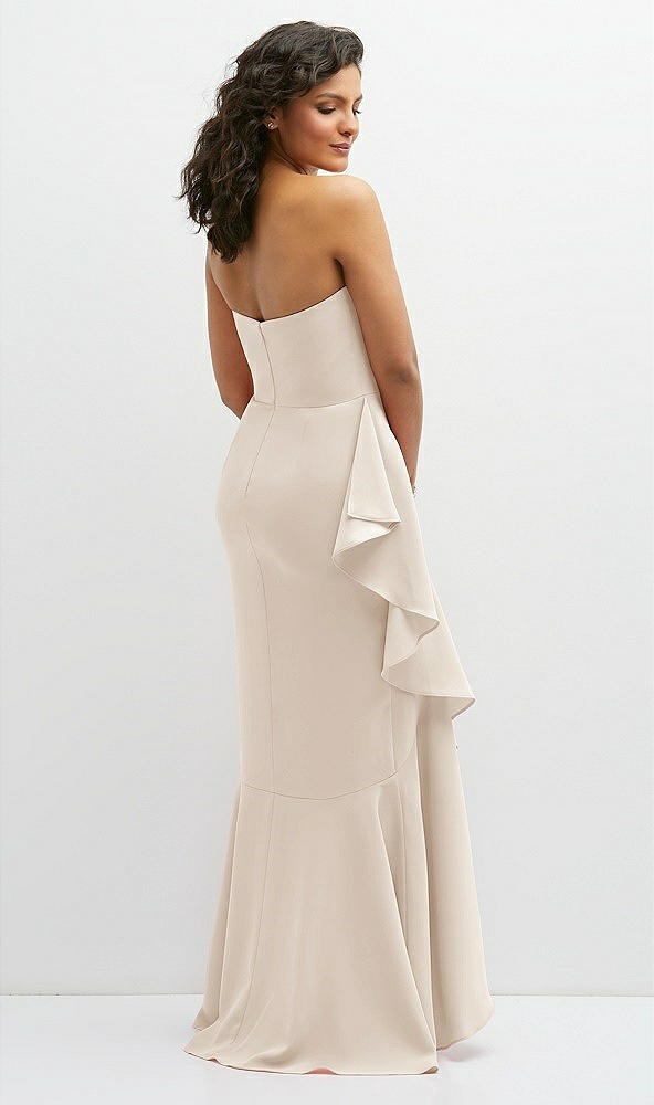 Back View - Oat Strapless Crepe Maxi Dress with Ruffle Edge Bias Wrap Skirt