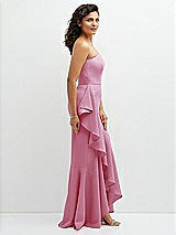 Side View Thumbnail - Powder Pink Strapless Crepe Maxi Dress with Ruffle Edge Bias Wrap Skirt