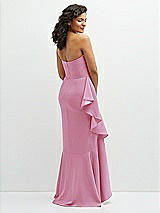 Rear View Thumbnail - Powder Pink Strapless Crepe Maxi Dress with Ruffle Edge Bias Wrap Skirt