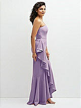 Side View Thumbnail - Pale Purple Strapless Crepe Maxi Dress with Ruffle Edge Bias Wrap Skirt