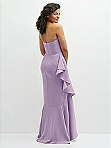 Rear View Thumbnail - Pale Purple Strapless Crepe Maxi Dress with Ruffle Edge Bias Wrap Skirt