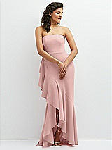 Front View Thumbnail - Rose - PANTONE Rose Quartz Strapless Crepe Maxi Dress with Ruffle Edge Bias Wrap Skirt