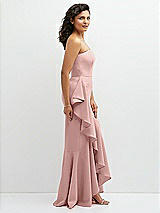 Side View Thumbnail - Rose - PANTONE Rose Quartz Strapless Crepe Maxi Dress with Ruffle Edge Bias Wrap Skirt