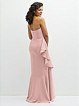 Rear View Thumbnail - Rose - PANTONE Rose Quartz Strapless Crepe Maxi Dress with Ruffle Edge Bias Wrap Skirt