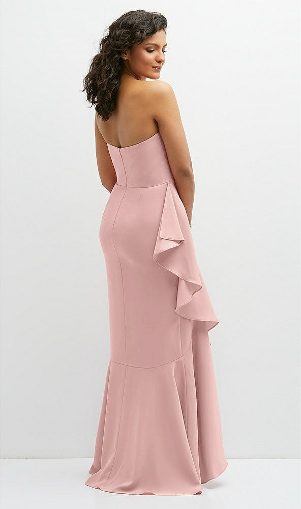 Back View - Rose - PANTONE Rose Quartz Strapless Crepe Maxi Dress with Ruffle Edge Bias Wrap Skirt