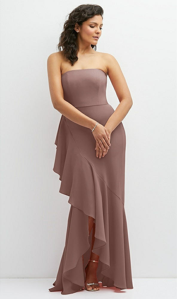 Front View - Sienna Strapless Crepe Maxi Dress with Ruffle Edge Bias Wrap Skirt