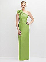 Front View Thumbnail - Mojito Oversized Flower One-Shoulder Satin Column Dress