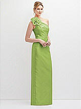 Side View Thumbnail - Mojito Oversized Flower One-Shoulder Satin Column Dress