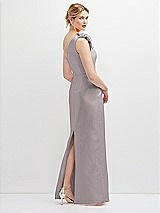 Rear View Thumbnail - Cashmere Gray Oversized Flower One-Shoulder Satin Column Dress