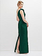 Rear View Thumbnail - Hunter Green Oversized Flower One-Shoulder Satin Column Dress
