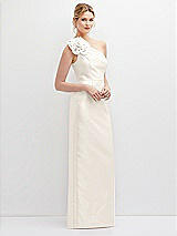 Side View Thumbnail - Ivory Oversized Flower One-Shoulder Satin Column Dress