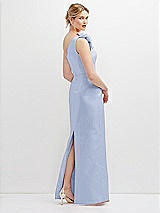 Rear View Thumbnail - Sky Blue Oversized Flower One-Shoulder Satin Column Dress