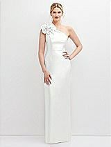 Front View Thumbnail - White Oversized Flower One-Shoulder Satin Column Dress