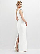 Rear View Thumbnail - White Oversized Flower One-Shoulder Satin Column Dress