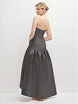 Rear View Thumbnail - Caviar Gray Strapless Fitted Satin High Low Dress with Shirred Ballgown Skirt