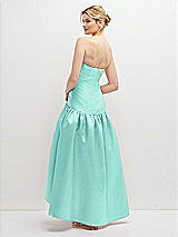 Rear View Thumbnail - Coastal Strapless Fitted Satin High Low Dress with Shirred Ballgown Skirt
