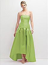 Front View Thumbnail - Mojito Strapless Fitted Satin High Low Dress with Shirred Ballgown Skirt