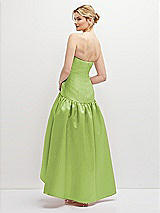 Rear View Thumbnail - Mojito Strapless Fitted Satin High Low Dress with Shirred Ballgown Skirt