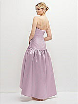 Rear View Thumbnail - Suede Rose Strapless Fitted Satin High Low Dress with Shirred Ballgown Skirt