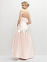 Rear View Thumbnail - Blush Strapless Fitted Satin High Low Dress with Shirred Ballgown Skirt