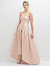 Side View Thumbnail - Cameo Strapless Fitted Satin High Low Dress with Shirred Ballgown Skirt