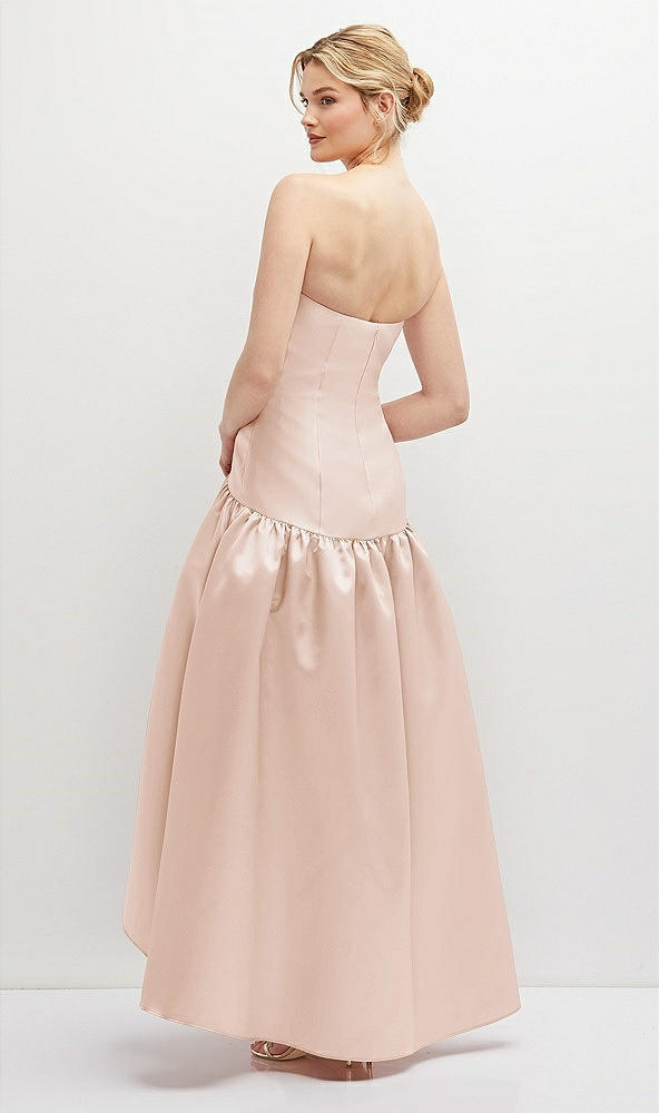 Back View - Cameo Strapless Fitted Satin High Low Dress with Shirred Ballgown Skirt