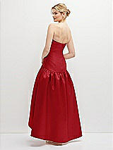 Rear View Thumbnail - Garnet Strapless Fitted Satin High Low Dress with Shirred Ballgown Skirt